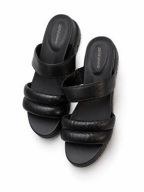 Cole Haan Black Quilted Double Band Leather Slide Sandals for Women sz 8 New
